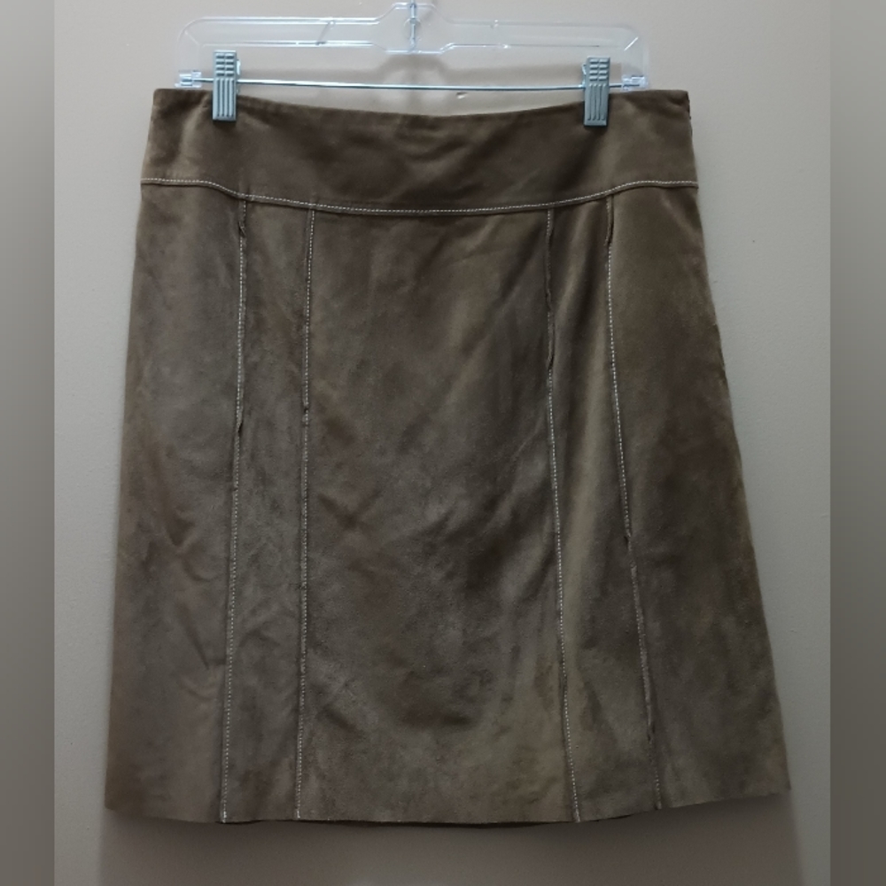 ANN TAYLOR 100% LEATHER DARK TAN BROWN PENCIL SKIRT SZ 10 PETITE